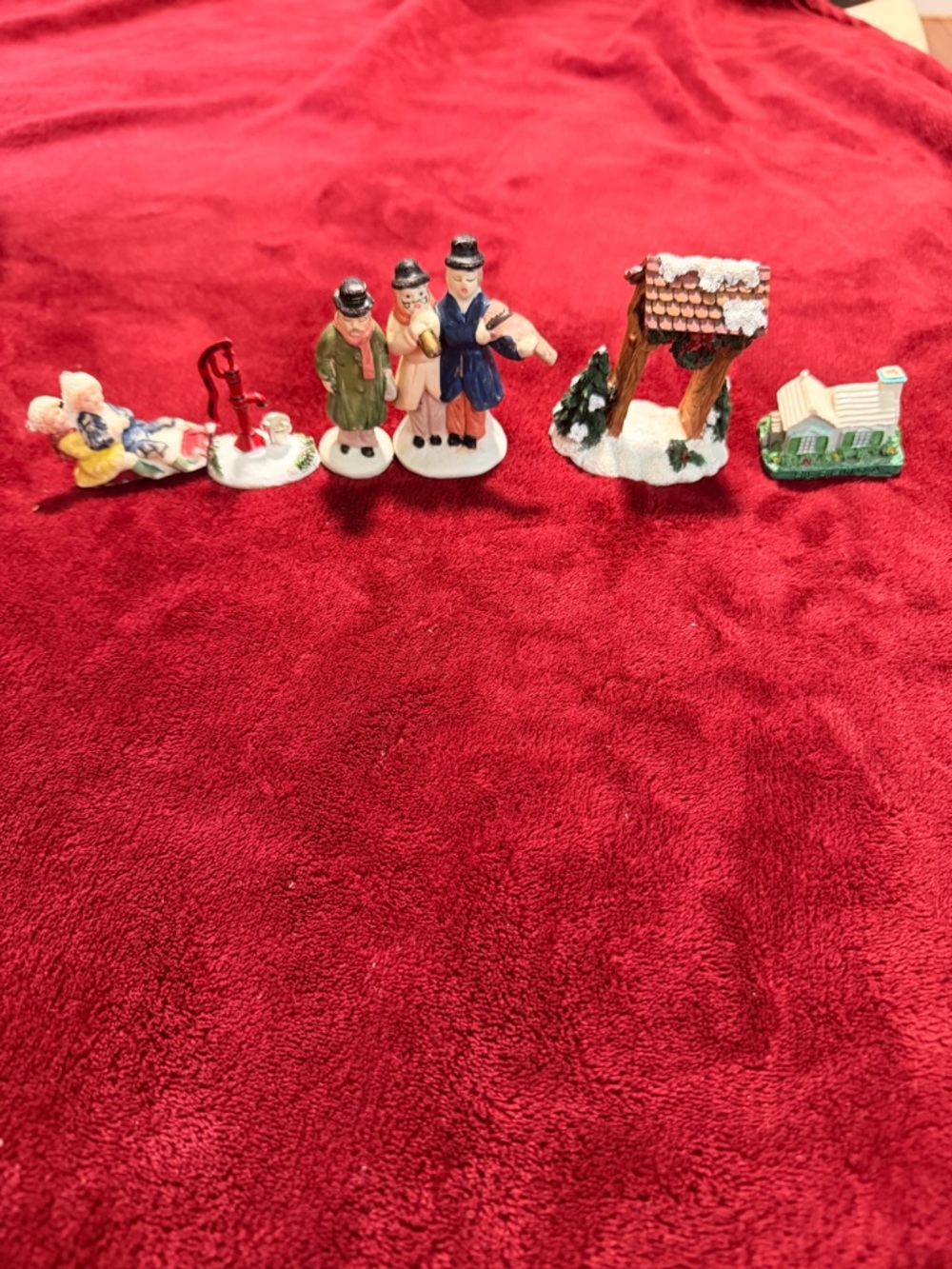 Miniature Christmas Village Figurine Set - Assorted Holiday Pieces